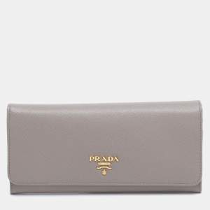 Pre Owned Prada Grey Saffiano Leather Continental Wallet
