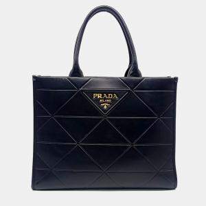 Prada Black Leather Soft Calf Logo Tote Bag
