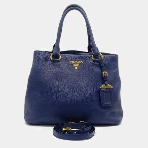 Prada Blue Leather Vitello Phoenix Tote and Shoulder Bag