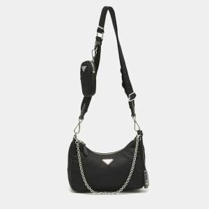 Pre Owned Prada Black Nylon and Saffiano Leather Re-Edition 2005 Shoulder Bag
