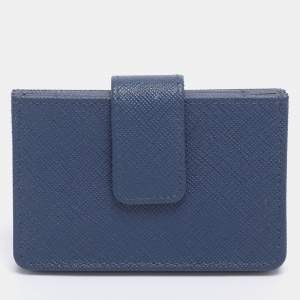 Prada Blue Saffiano Lux Leather 5 Gusset Card Holder