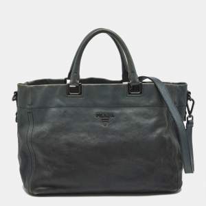 Pre Owned Prada Ombre Teal Leather Snap Tote