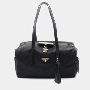 Pre Owned Prada Large Black Nylon Leather Shoulder Bag