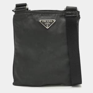 Prada Charcoal Black Nylon Mini Flat Crossbody Bag