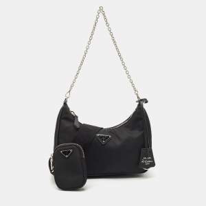 Prada Black Nylon and Saffiano Leather Re-Edition 2005 Shoulder Bag