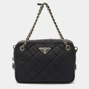 Pre Owned Prada Black Quilted Nylon Bandoliera Chain Bag