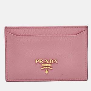 Pre Owned Prada Pink Saffiano Leather Logo Card Holder
