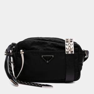 Prada Black Tessuto Studded Strap Camera Bag