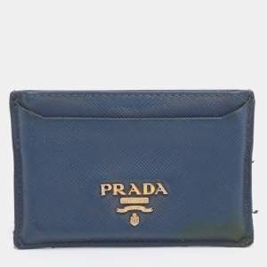 Pre Owned Prada Blue Saffiano Metal Leather Card Holder