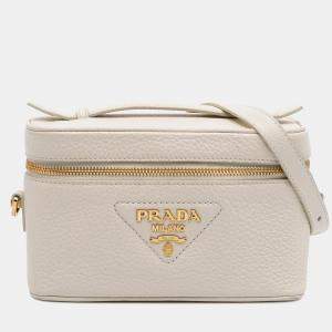 Pre Owned Prada White Mini Vitello Daino Vanity Bag
