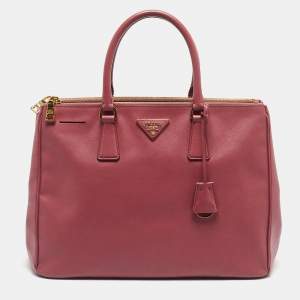 Prada Dark Pink Saffiano Leather Large Double Zip Tote