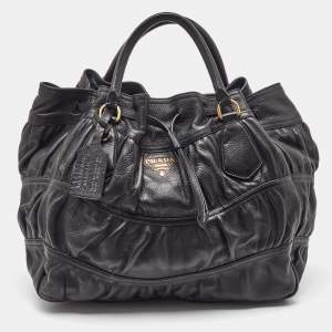 Pre Owned Prada Black Leather Cervo Drawstring Bag