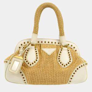 Pre Owned Prada White Beige Straw Handbag 