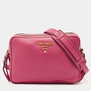 Prada Fuchsia Vitello Daino Leather Double Zip Camera Bag