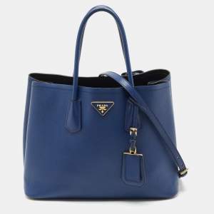 Prada Navy Blue Saffiano Cuir Leather Double Handle Tote