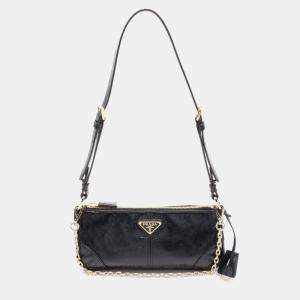 Pre Owned Prada Re-Edition 2002 Medium Shoulder Bag Leather Black