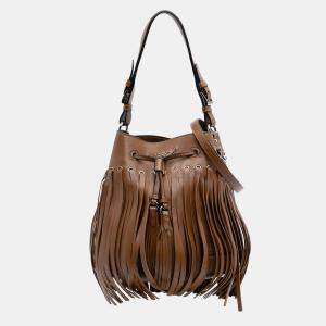Pre Owned Prada Brown Soft Calf Fringe Bucket Bag