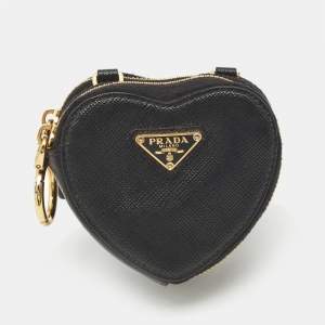 Pre Owned Prada Black Saffiano Leather Heart Double Pouch