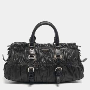 Pre Owned Prada Black Gaufre Leather Tote