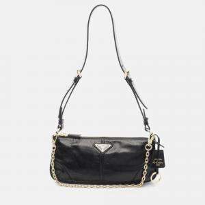 Pre Owned Prada Re-Edition 2002 Shoulder Bag Leather Black