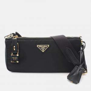 Pre Owned Prada Tessutoï/Vitello Shoulder Bag Nylon Leather Black