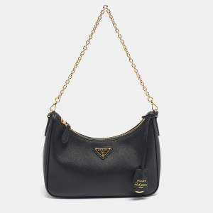 Pre Owned Prada Black Saffiano Leather Re-Edition 2005 Shoulder Bag