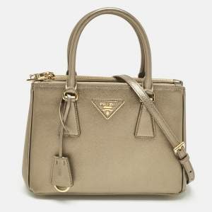 Pre Owned Prada Metallic Saffiano Leather Small Galleria Tote