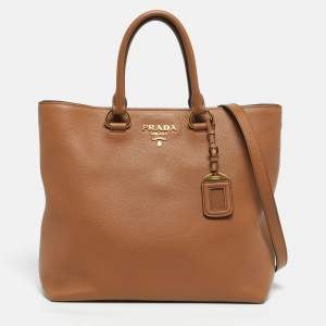 Pre Owned Prada Brown Vitello Phoenix Leather Shopper Tote