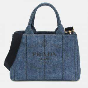 Pre Owned Prada Canapa Blue Denim Shoulder Bag