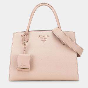 Pre Owned Prada Pink Medium Saffiano Cuir Monochrome Top Handle Tote