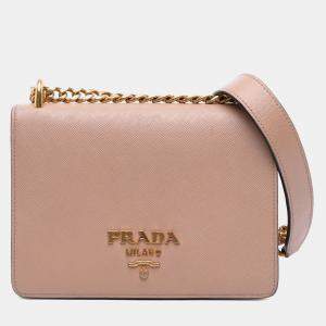 Pre Owned Prada Beige Saffiano Lux Chain Crossbody