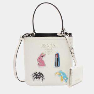 Pre Owned Prada White Small Saffiano Cuir Smalto Panier Satchel