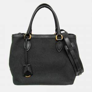 Pre Owned Prada Logo Black Jacquard/Leather Shoulder Bag