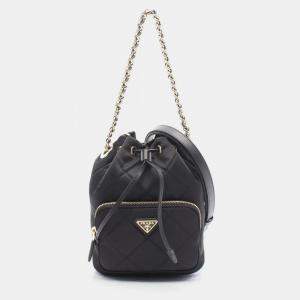 Pre Owned Prada Vela Handbag Nylon Saffiano Leather Black