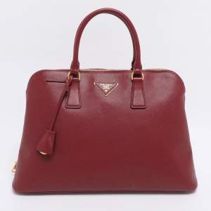 Pre Owned Prada Red Saffiano Lux Leather Promenade Satchel