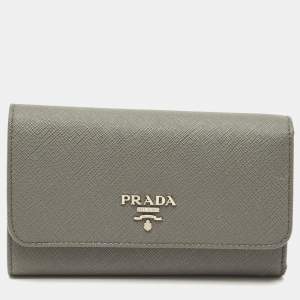 Pre Owned Prada Grey Saffiano Leather Trifold Wallet