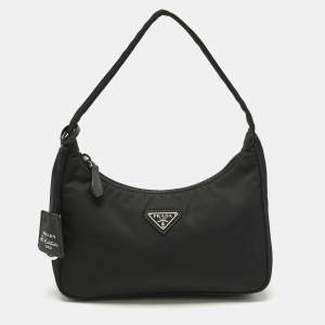 Pre Owned Prada Black Nylon Mini Re-Edition 2000 Baguette Bag
