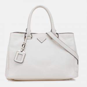 Pre Owned Prada White Vitello Daino Open Convertible Tote