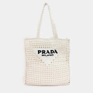 Pre Owned Prada White Raffia Shoulder Bag
