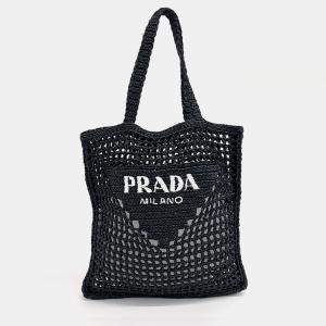 Pre Owned Prada Black Raffia Shoulder Bag