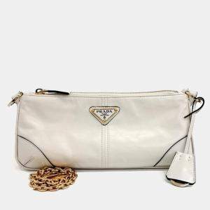 Pre Owned Prada White Leather Re-Edition 2002 Medium Leather Shoulder Bag