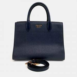 Pre Owned Prada Navy Blue Saffiano Leather Saffiano tote and shoulder bag