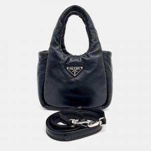 Pre Owned Prada Black Leather Padded Soft Napa Tote Bag Small