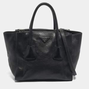 Pre Owned Prada Black Leather Twin Pocket Double Handle Tote 