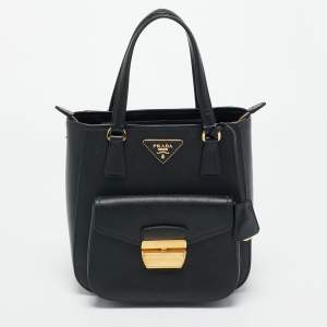 Pre Owned Prada Black Saffiano Leather Metropolis Tote