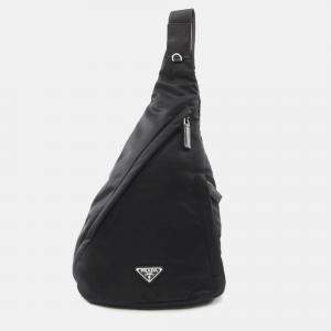 Pre Owned Prada Tessuto Waist Bag Body Nylon Saffiano Leather Black