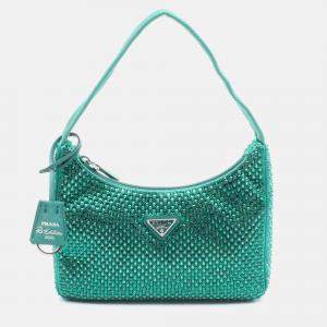 Pre Owned Prada Re-Edition 2000 Handbag Fabric Rhinestone Green
