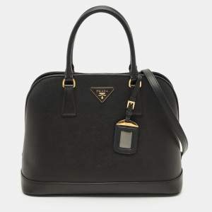 Pre Owned Prada Black Saffiano Lux Leather Promenade Open Satchel