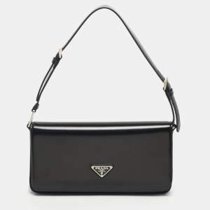 Pre Owned Prada Black Brushed Leather Femme Shoulder Bag
