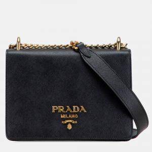 Pre Owned Prada Black Saffiano Lux Chain Crossbody